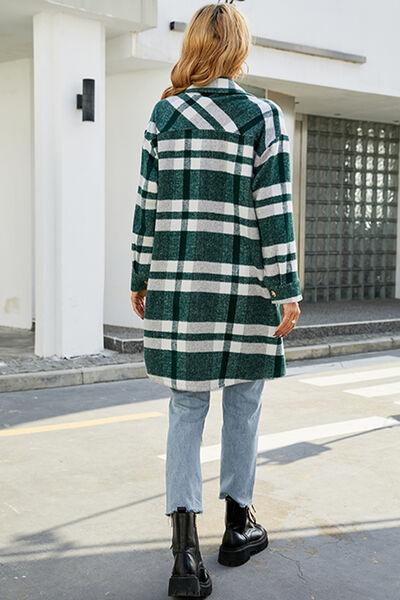 Plaid Button Up Collared Neck Jacket with Pockets Jackets Trendsi   