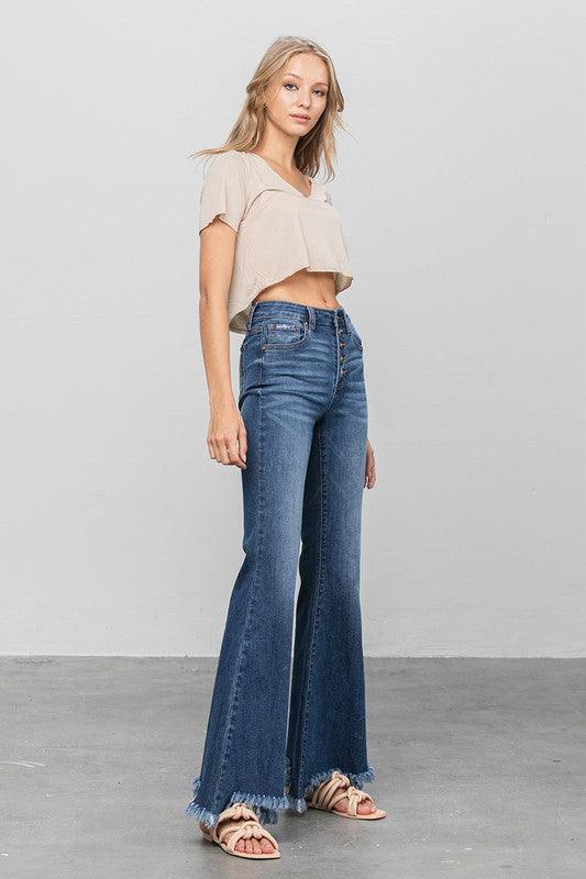 Button Fly Fray Hem Flare Jeans Jeans Denim Lab USA   