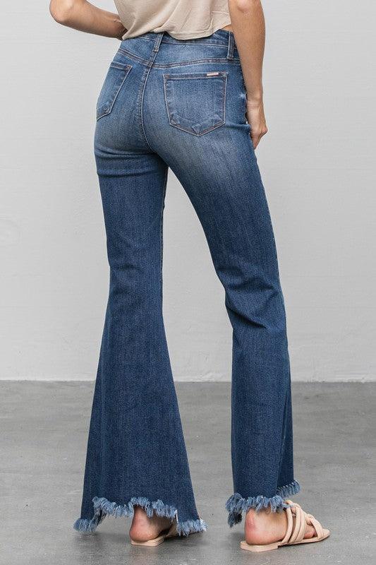 Button Fly Fray Hem Flare Jeans Jeans Denim Lab USA   