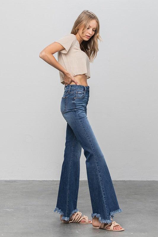 Button Fly Fray Hem Flare Jeans Jeans Denim Lab USA   