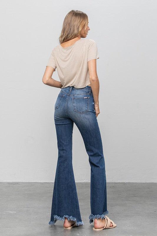 Button Fly Fray Hem Flare Jeans Jeans Denim Lab USA   