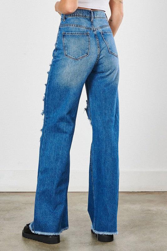 Distressed Wide Leg Jeans Jeans Vibrant M.i.U   
