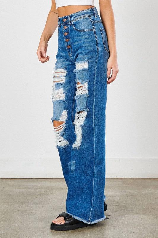 Distressed Wide Leg Jeans Jeans Vibrant M.i.U   