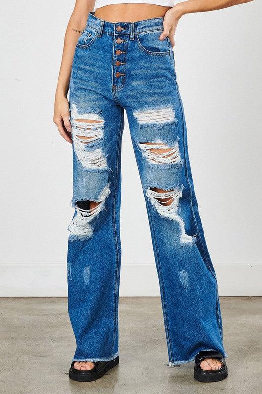 Distressed Wide Leg Jeans Jeans Vibrant M.i.U   