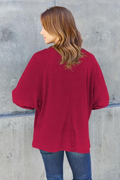 Round Neck Long Sleeve Cotton Top Tops Trendsi   