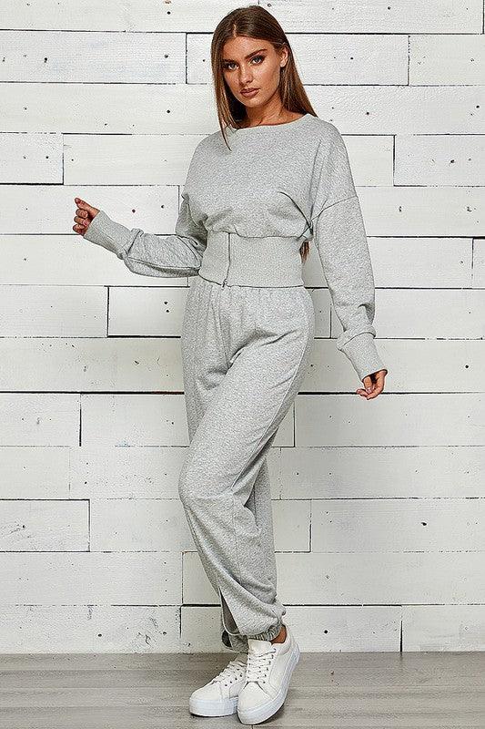 Zip Front Slit Sweatshirt & Jogger Set Pant Set Shop Michella   