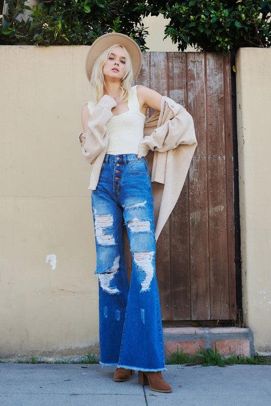 Distressed Wide Leg Jeans Jeans Vibrant M.i.U   