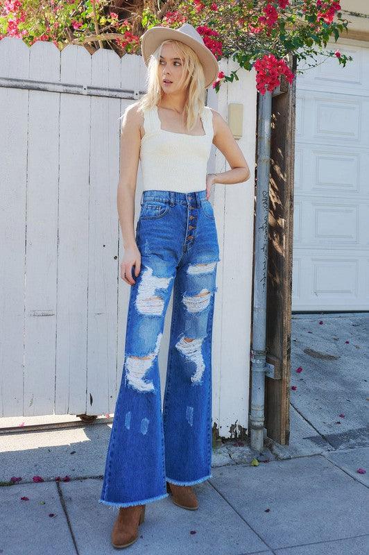 Distressed Wide Leg Jeans Jeans Vibrant M.i.U   