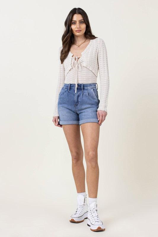 Pintuck Denim Shorts Shorts Vibrant M.i.U   