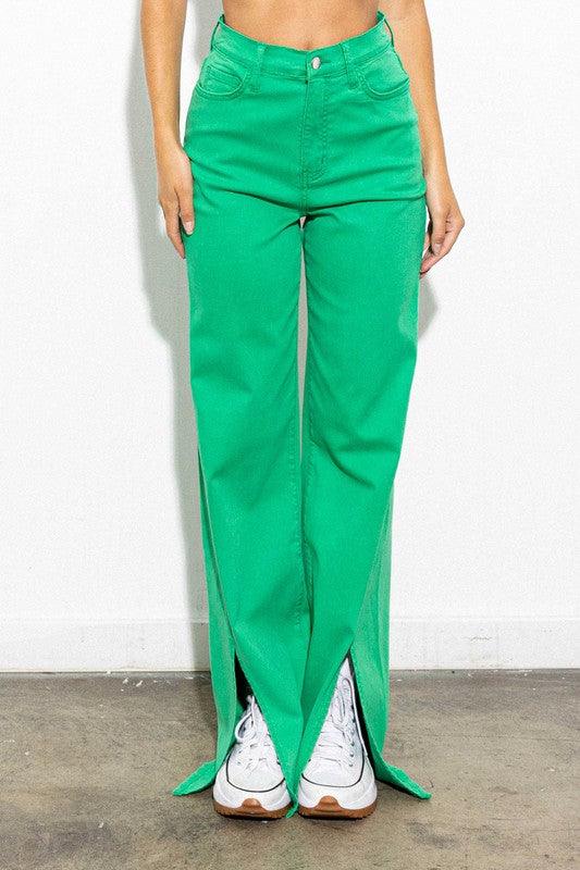 Front Slit Wide Leg Tencel Pant Jeans Vibrant M.i.U   