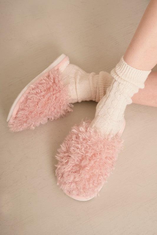 Faux Sherpa Closed Toe Slippers Shoes Avenue Zoe PINK S 