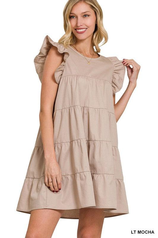 Ruffled Cap Sleeve Babydoll Tiered Mini Dress Dresses ZENANA   