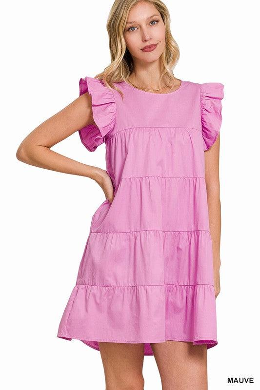 Ruffled Cap Sleeve Babydoll Tiered Mini Dress Dresses ZENANA   