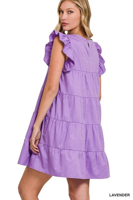 Ruffled Cap Sleeve Babydoll Tiered Mini Dress Dresses ZENANA   