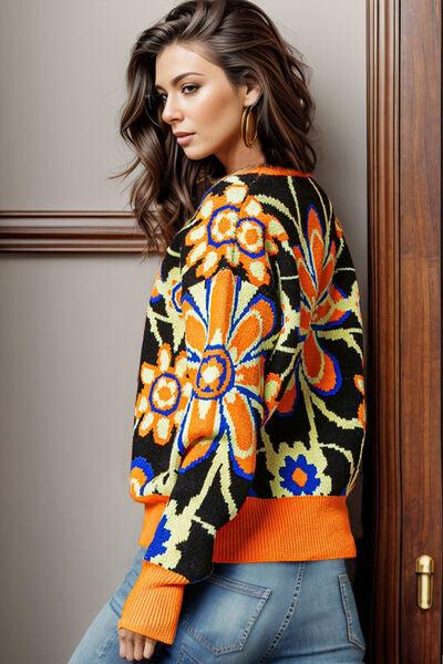 Floral Dropped Shoulder Sweater Sweaters Trendsi   