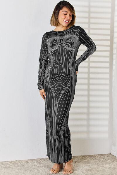 Cutout Round Neck Long Sleeve Maxi Dress Dresses Trendsi Charcoal S 