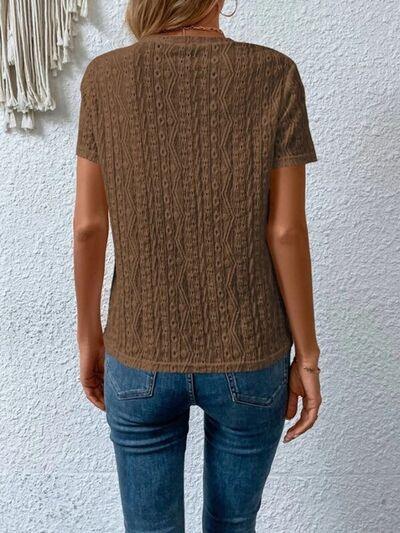 Eyelet Round Neck Short Sleeve T-Shirt T-Shirts Trendsi   