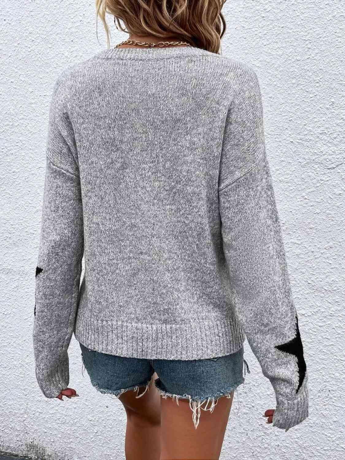 Star Long Sleeve Sweater Tops Trendsi   