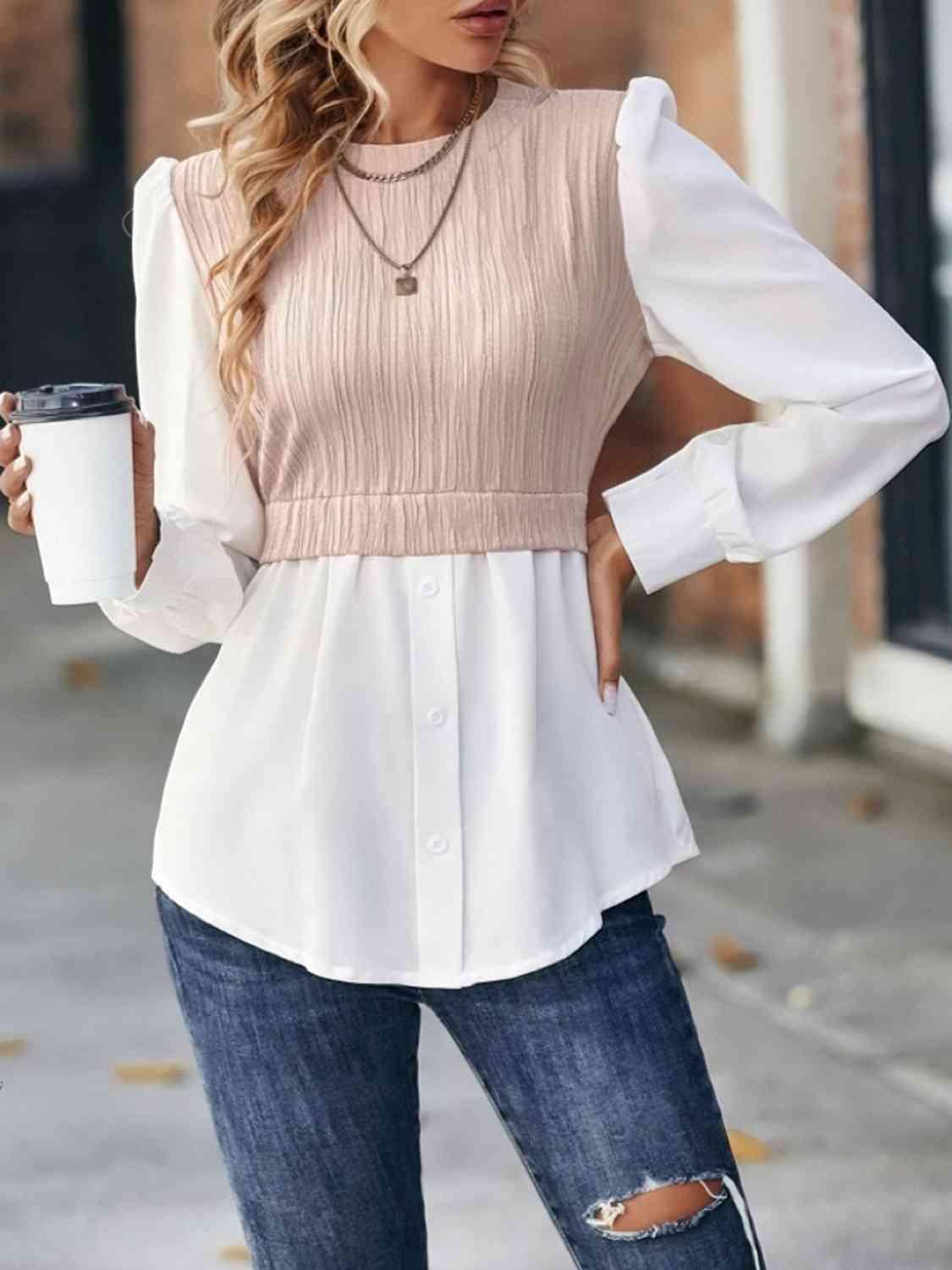 Cable Mock Vest Detail Blouse Blouses Trends Blush Pink S 