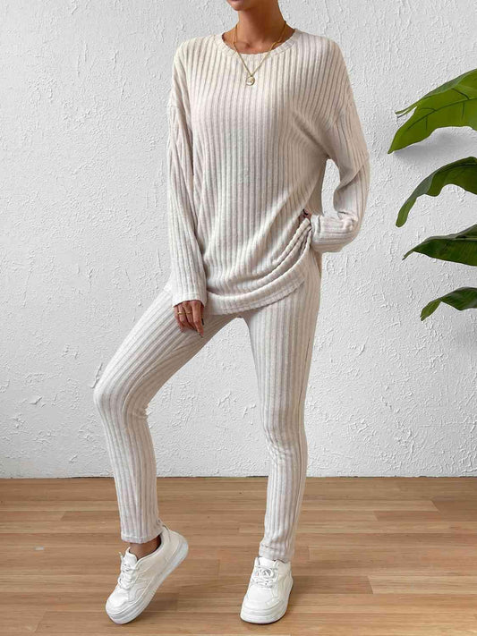 Ribbed Top and Pants Lounge Set Pant Set Trends   