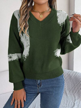 White Abstract Green Sweater