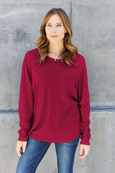 Round Neck Long Sleeve Cotton Top Tops Trendsi   