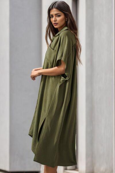 Slit Button Up Half Sleeve Dress Dresses Trendsi   