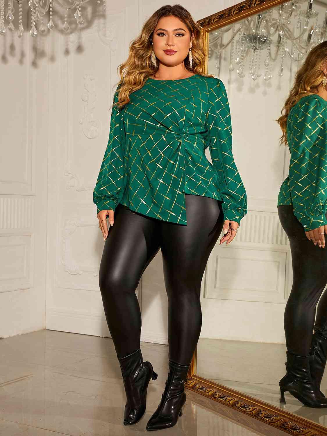 Plus Size Twist Front Long Sleeve Blouse Blouses Trendsi   