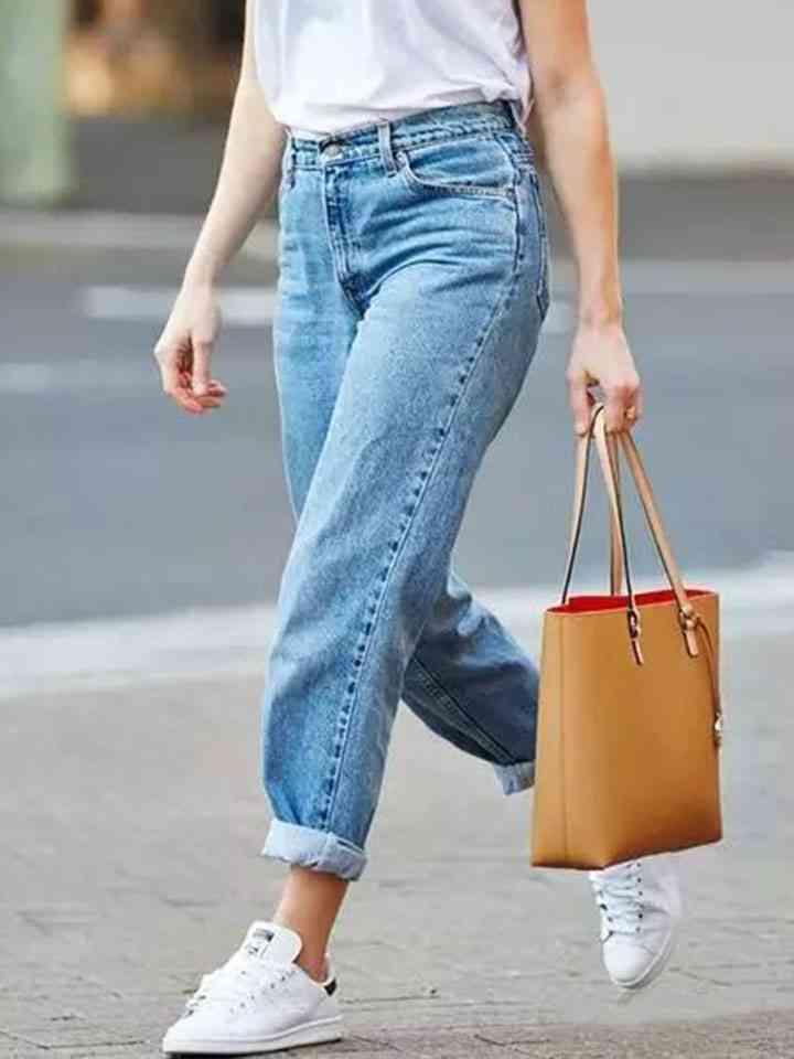 Button-up Cropped Jeans Jeans Trend Pastel  Blue 24 