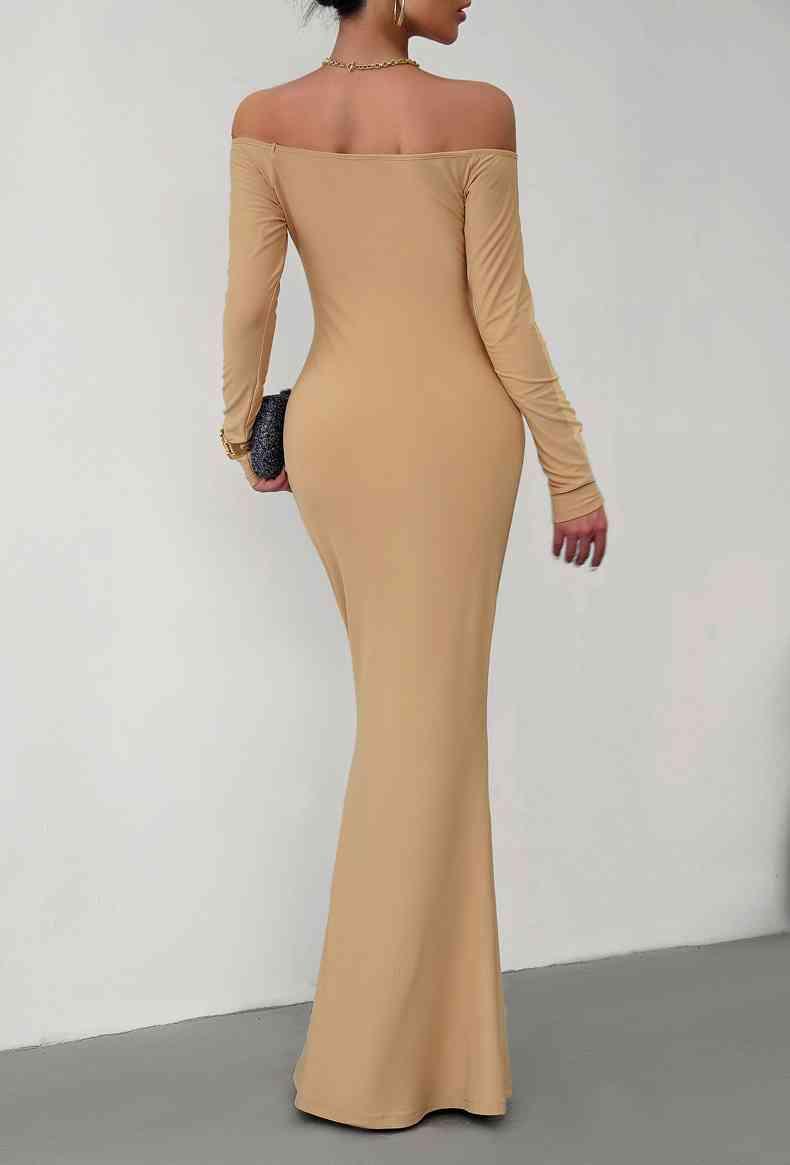 Off-Shoulder Long Sleeve Maxi Dress Dresses Trendsi   
