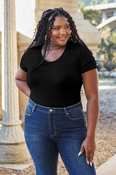 Round Neck Short Sleeve Bodysuit Bodysuits Trendsi   