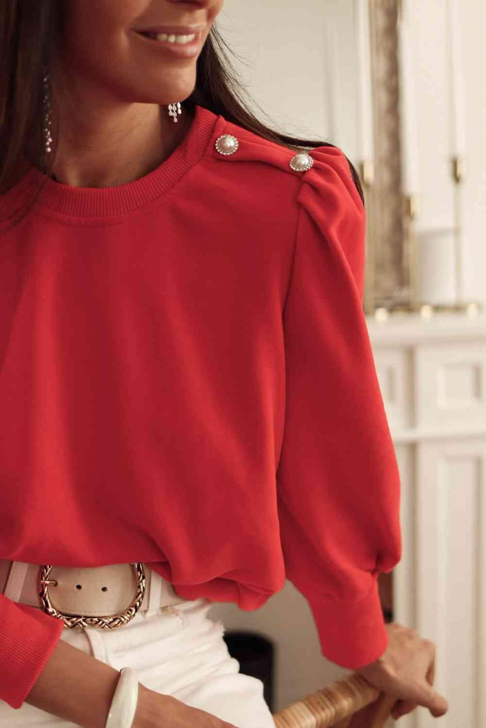 Long Sleeve Top with Button Detail Blouses Trendsi   