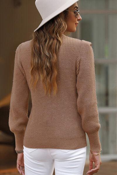 Notched Long Sleeve Sweater Sweaters Trendsi   