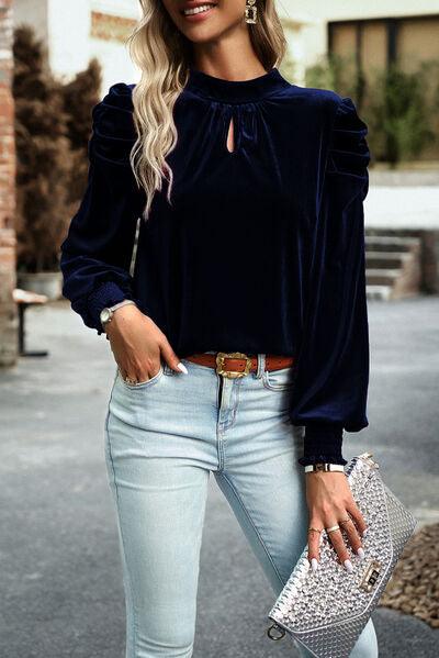 Mock Neck Velvet Long Sleeve Blouse Blouses Trends Black S 