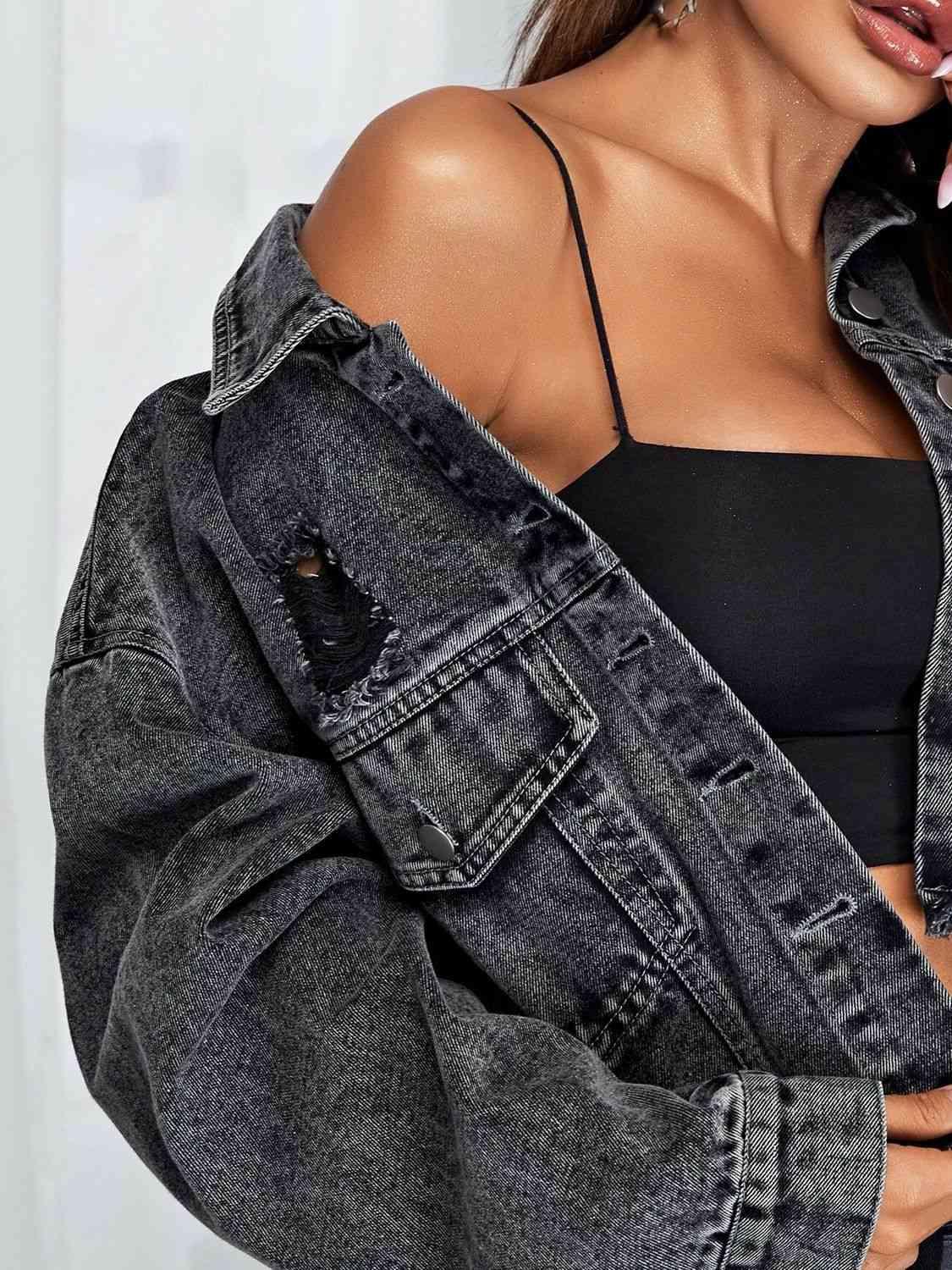 Cropped Denim Jacket Jackets Trendsi   