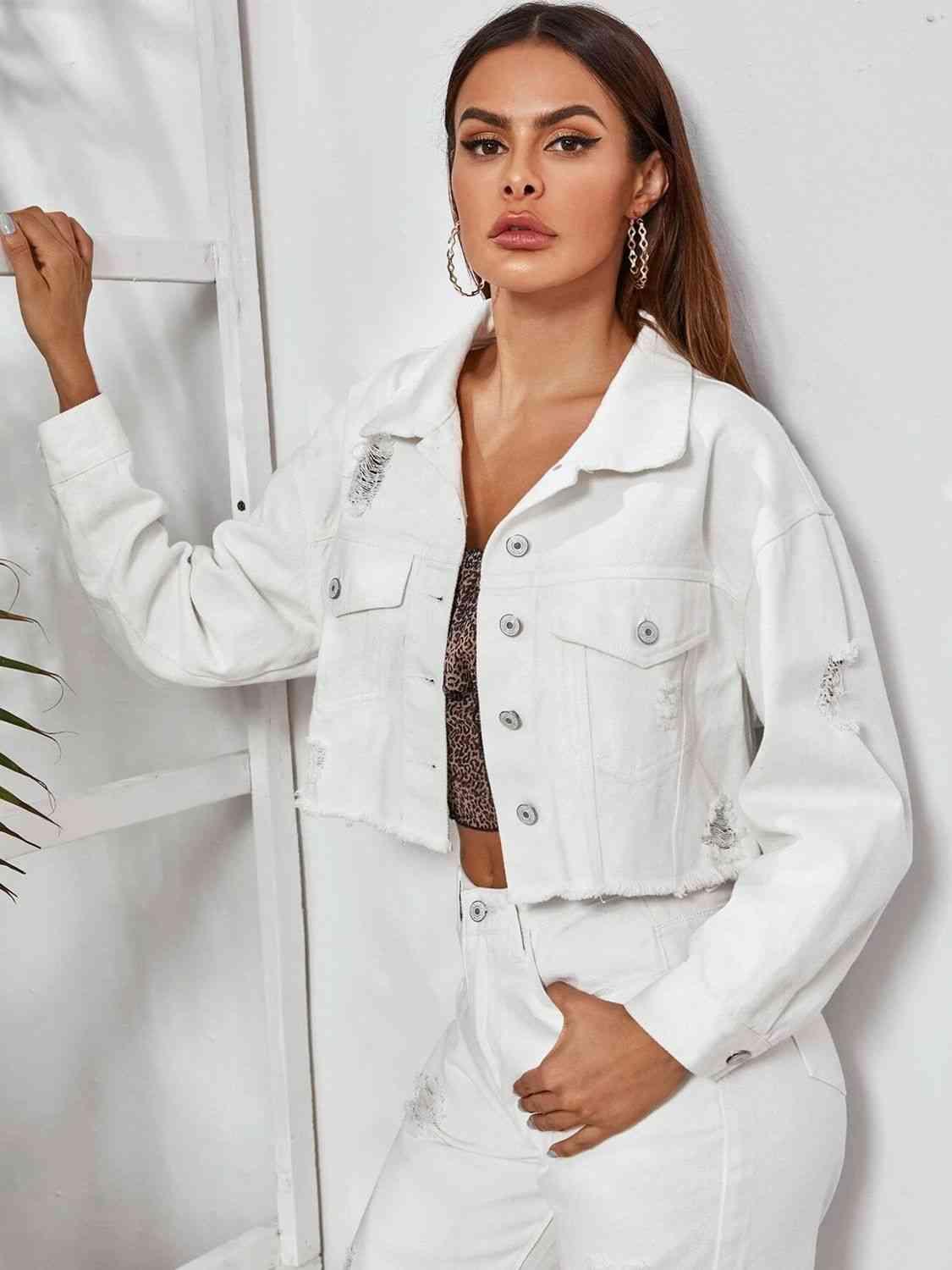 Cropped Denim Jacket Jackets Trendsi   