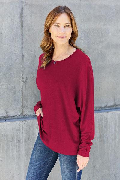 Round Neck Long Sleeve Cotton Top Tops Trendsi   