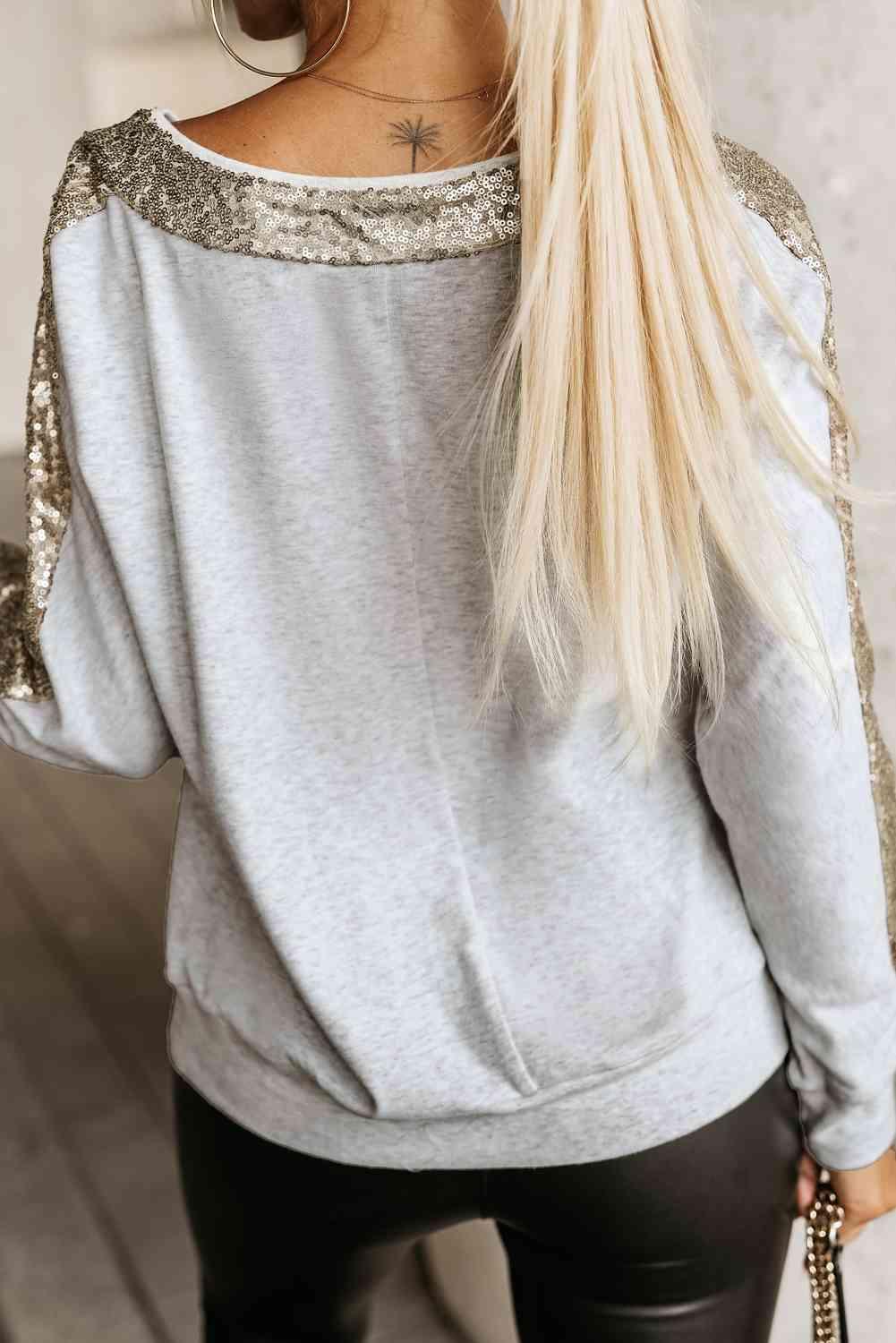 Sequin V-Neck Sweatshirt Sweatshirts Trendsi   
