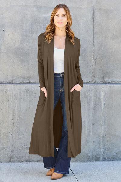 Maxi Open Front Long Sleeve Cardigan Cardigans Trendsi Chestnut S 