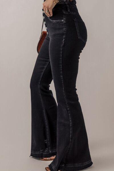 Button-Fly Flare Jeans with Pockets Jeans Trend   