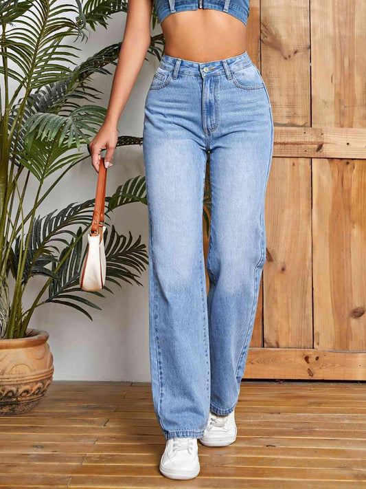 High Waist Straight Leg Jeans Jeans Trendsi Medium XS 