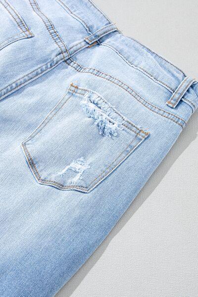 Distressed Raw Hem Jeans with Pockets Jeans Trendsi   