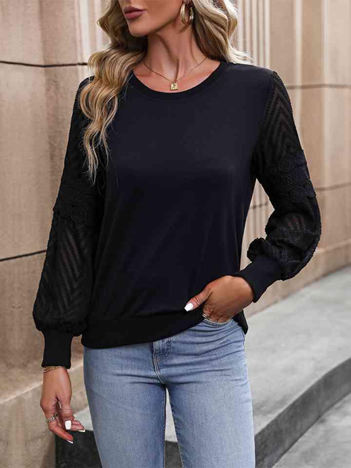 Round Neck Long Sleeve Blouse Blouses Trends Black S 