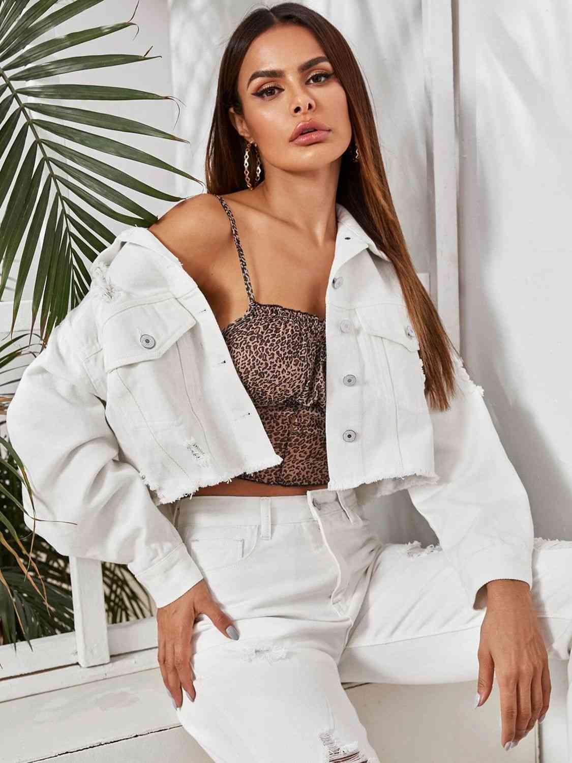Cropped Denim Jacket Jackets Trendsi   