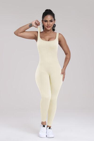 Wide Strap Sleeveless Active Jumpsuit Activewear Trendsi Ivory S 