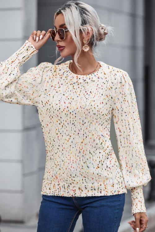 Heathered Lantern Sleeve Sweater Sweaters Trendsi   