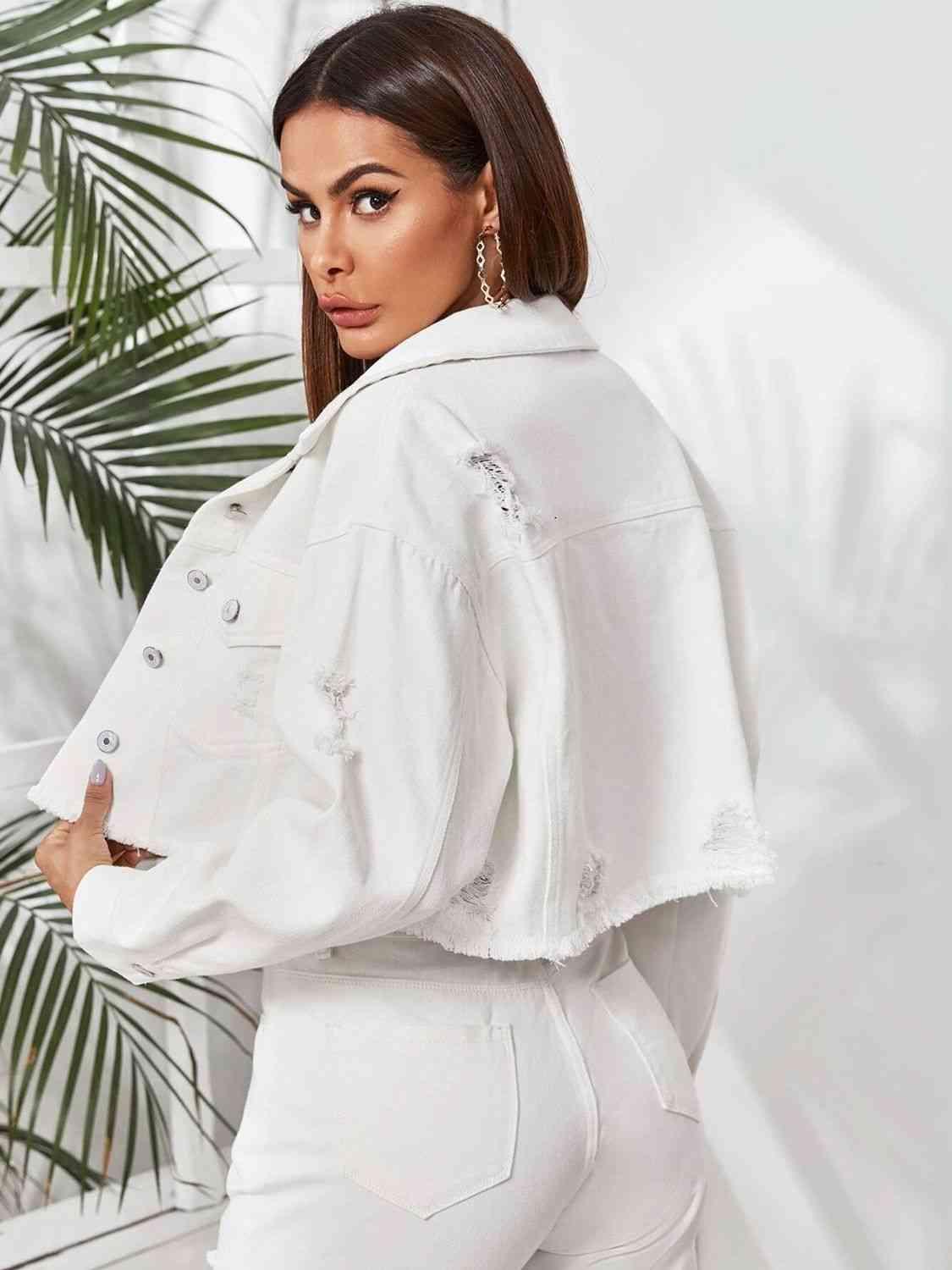 Cropped Denim Jacket Jackets Trendsi   