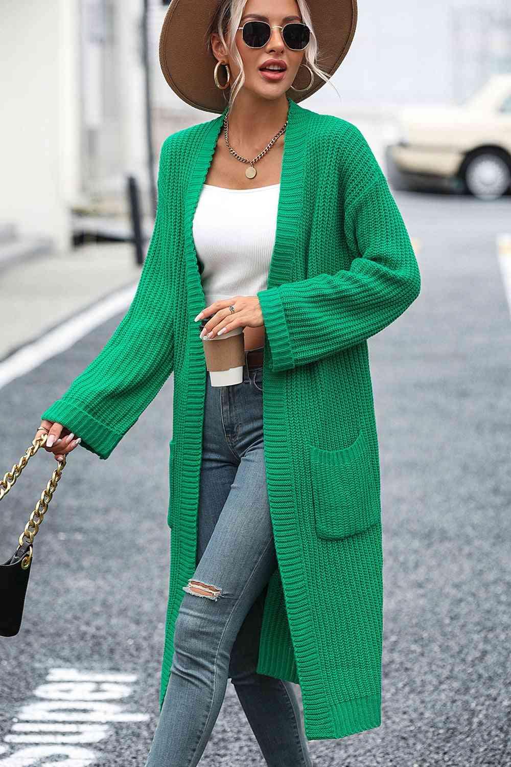 Lightweight Cardigan with Pocket Cardigans Trendsi Mid Green S 