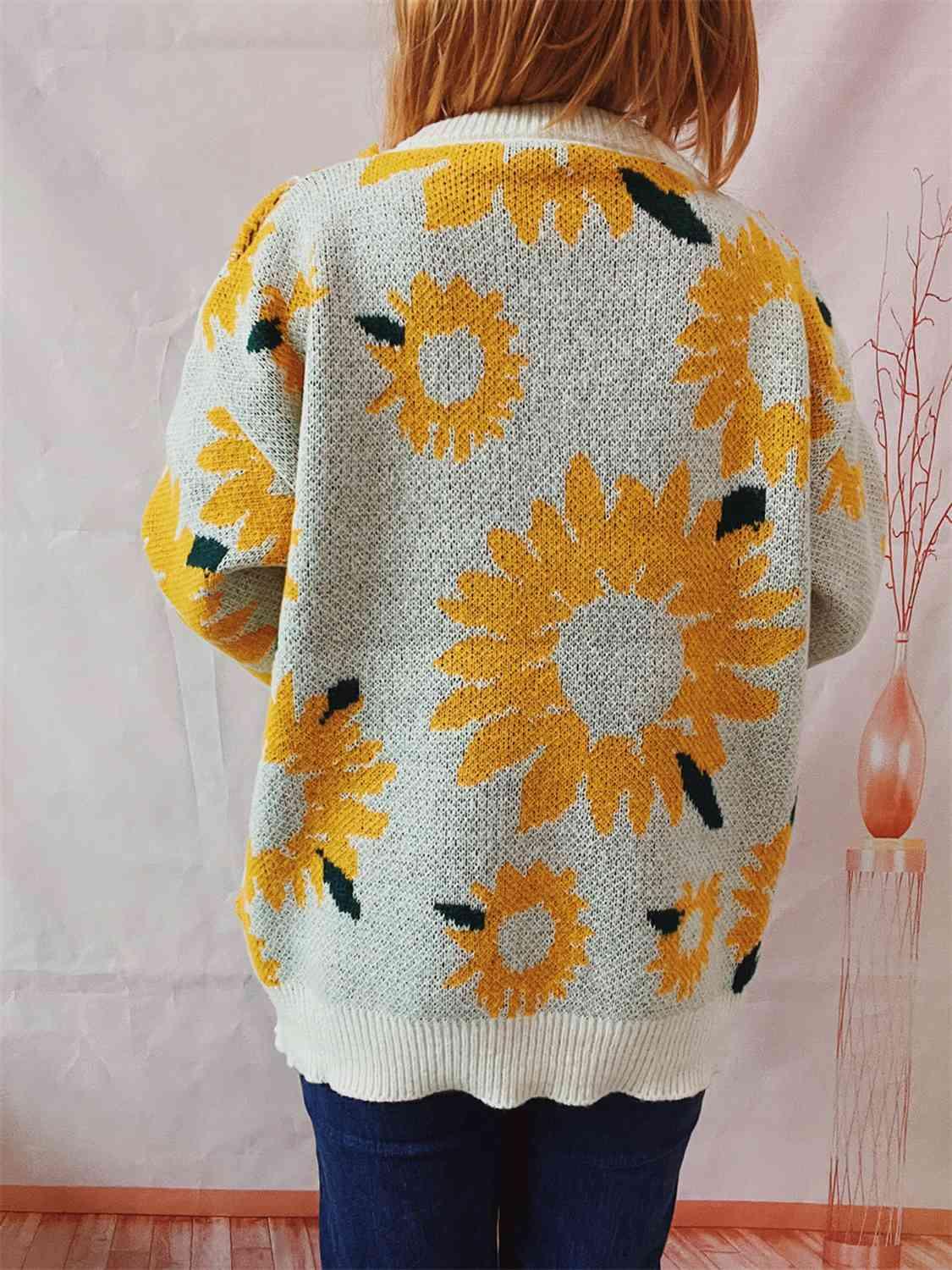 Sunflower Dropped Shoulder Long Sleeve Sweater Tops Trendsi   