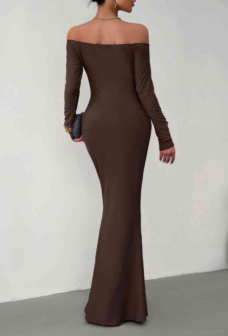 Off-Shoulder Long Sleeve Maxi Dress Dresses Trendsi   